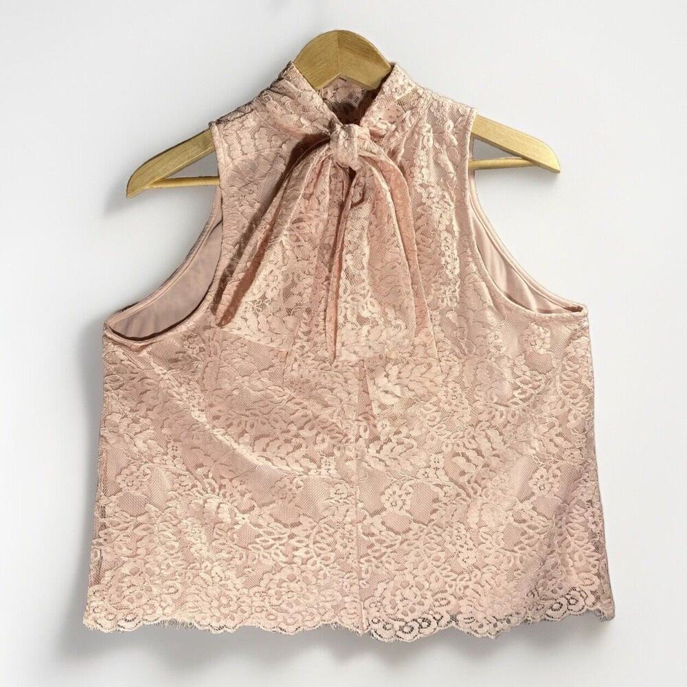 Ryegrass Coquette Blouse XL Neck Bow Lace Mock Neck‎ Blush Boho Feminine Cottage